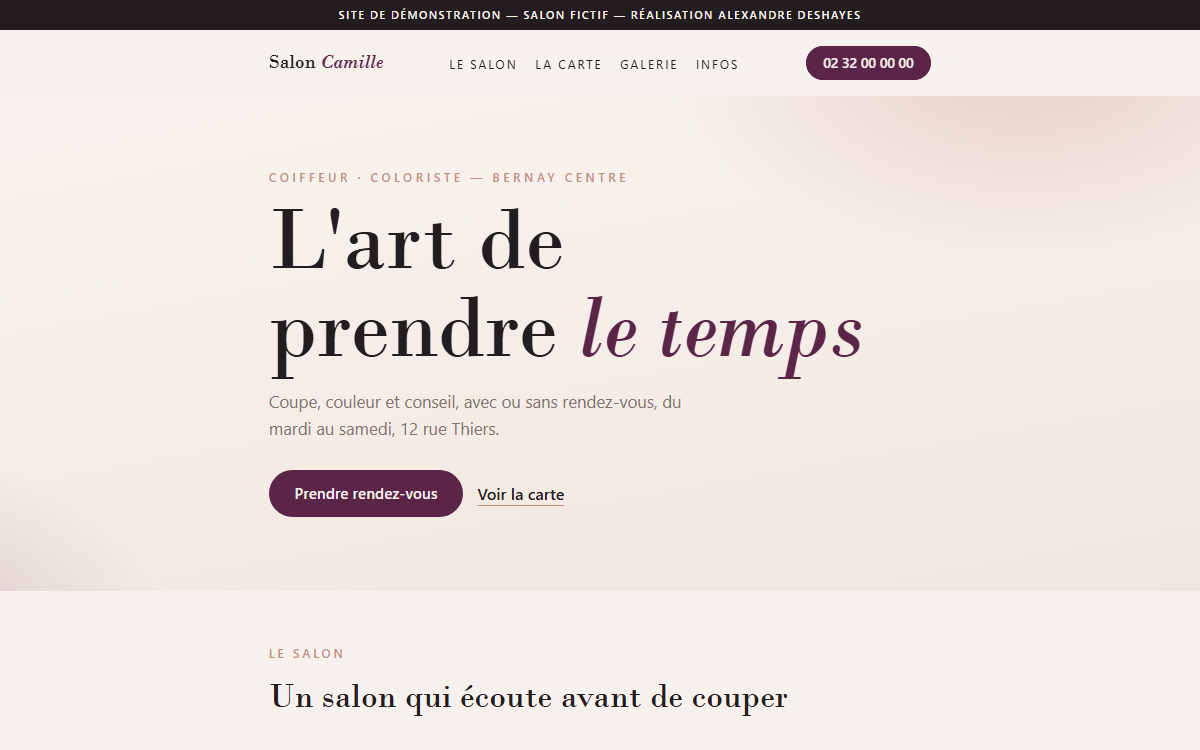 Aperçu du site de démonstration Salon Camille